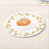 秋のラブカボチャの水の色のアート結婚のオレンジ ラウンドペーパーコースター (アングル)