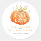 秋のラブカボチャの水の色のアート結婚 ラウンドシール (正面)