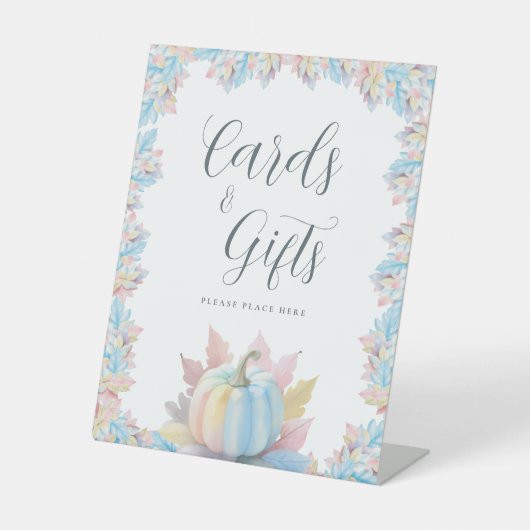 秋のラブカボチャブライダルシャワーカードとギフト 台座サイン (正面)