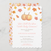 秋のラブカボチャ葉の女の子のための赤ちゃんシャワー 招待状 (正面/裏面)