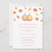 秋のラブカボチャ葉の女の子のための赤ちゃんシャワー 招待状 (正面)