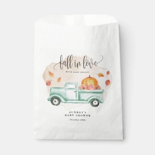 秋のラブファームトラックとカボチャ、ベビーシャワー フェイバーバッグ (正面)