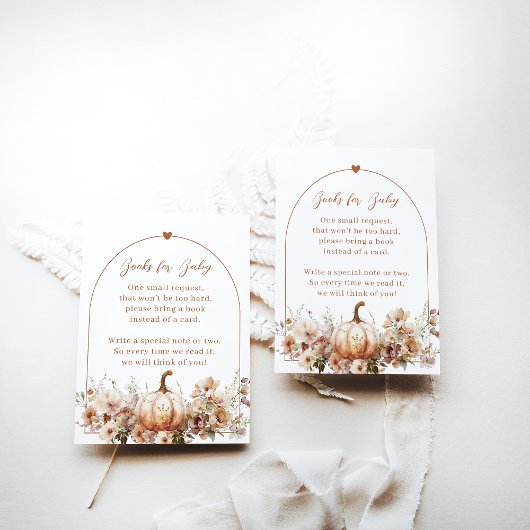 秋のラブフローラパンプキンブックスベビーシャワー エンクロージャーカード