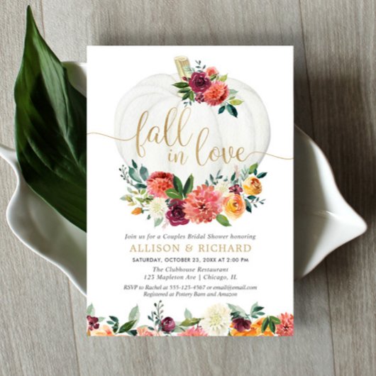 秋のラブブルゴーニュ金ゴールドカップルブライダルシャワー 招待状