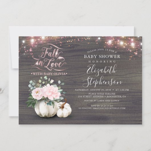 秋のラブホワイトパンプキンベビー素朴シャワーインヴィ 招待状 (正面)