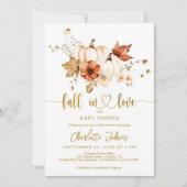 秋のラブレストパンプキン金ゴールドクリーム赤ちゃんシャワー 招待状 (正面)