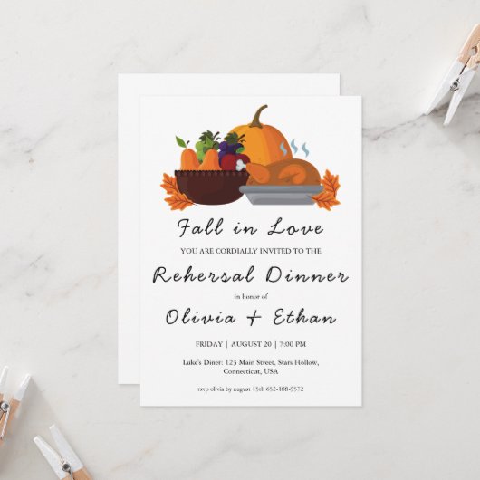 秋のラブ秋リハーサル夕食招待状 招待状 (正面/裏面インサイチュ)