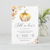 秋のラブ金ゴールド赤面フローラ赤ちゃんシャワー 招待状 (スタンド正面)