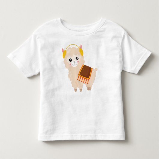 秋のラマ，かわいいラマ，かわいいアルパカ，イヤーマフ トドラーTシャツ (正面)