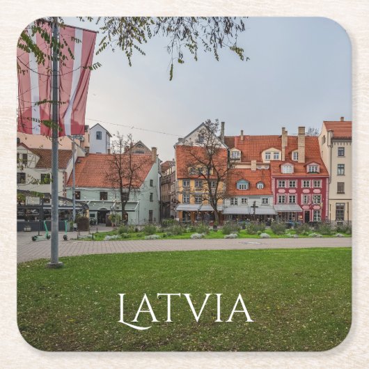 秋のリガ旧市街 スクエアペーパーコースター (正面)