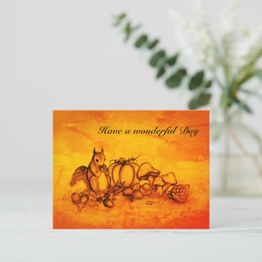 秋のリスさん、素敵な一日を ポストカード (スタンド正面)