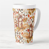 秋のリスと秋の花が白く咲く カフェラテマグ (右アングル)