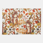 秋のリスと秋の花が白く咲く キッチンタオル (横)