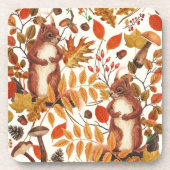 秋のリスと秋の花が白く咲く コースター (正面)