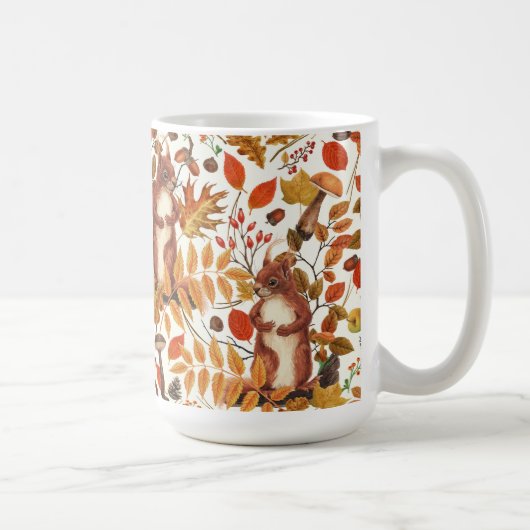秋のリスと秋の花が白く咲く コーヒーマグカップ (右)