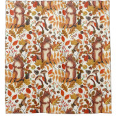 秋のリスと秋の花が白く咲く シャワーカーテン (正面)