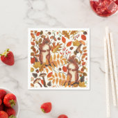 秋のリスと秋の花が白く咲く スタンダードカクテルナプキン (インサイチュ)