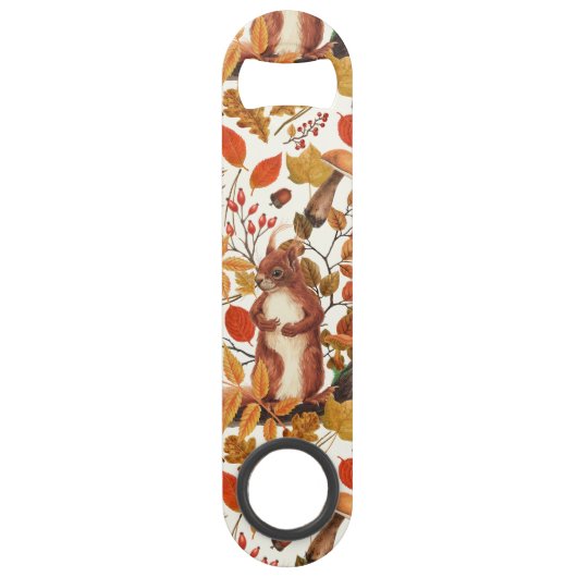 秋のリスと秋の花が白く咲く スピード栓抜き (裏面)