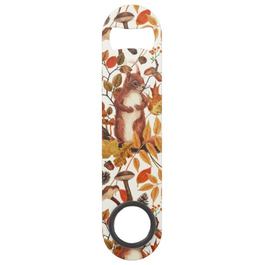 秋のリスと秋の花が白く咲く スピード栓抜き (正面)