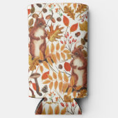 秋のリスと秋の花が白く咲く スリム缶クーラー (正面)