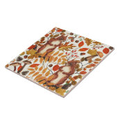 秋のリスと秋の花が白く咲く タイル (側面)