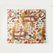 秋のリスと秋の花が白く咲く タペストリー (正面(横))