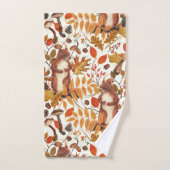 秋のリスと秋の花が白く咲く バスタオルセット (ハンドタオル)