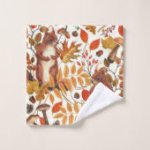 秋のリスと秋の花が白く咲く バスタオルセット (ウォッシュタオル)