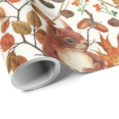 秋のリスと秋の花が白く咲く ラッピングペーパー (ロールコーナー)