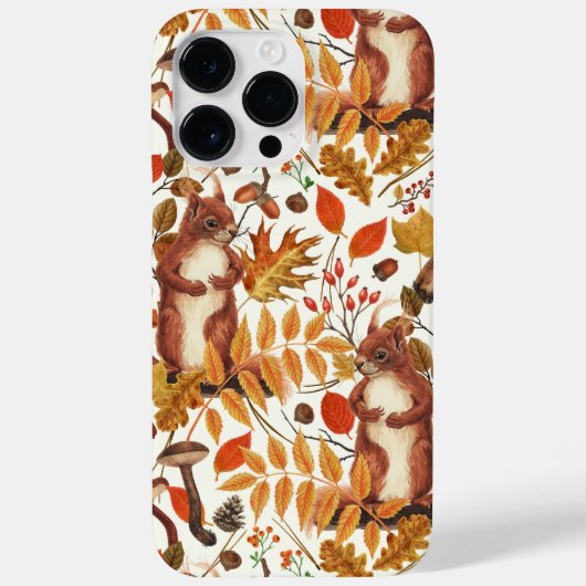 秋のリスと秋の花が白く咲く Case-Mate iPhoneケース (裏面)