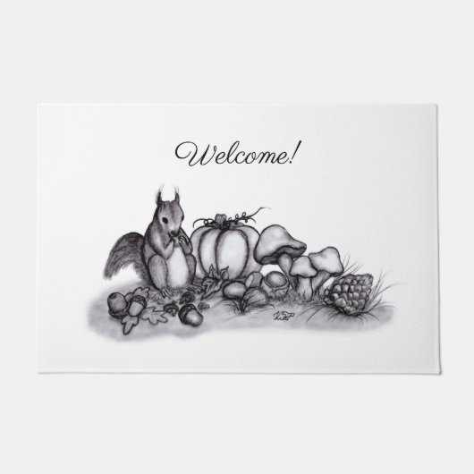 秋のリス、ようこそ ドアマット (正面)