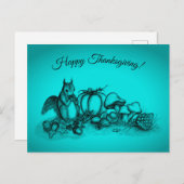 秋のリス、幸せな感謝祭! シーズンポストカード (正面/裏面)