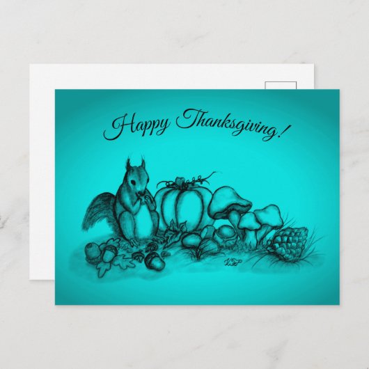 秋のリス、幸せな感謝祭! シーズンポストカード (正面/裏面)