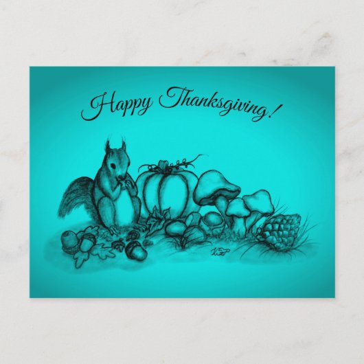 秋のリス、幸せな感謝祭! シーズンポストカード (正面)