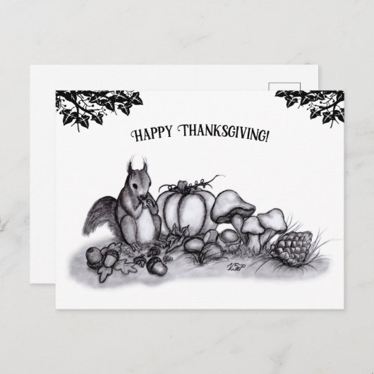 秋のリス、幸せな感謝祭! シーズンポストカード (正面/裏面)