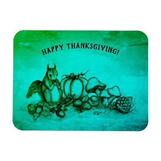 秋のリス、幸せな感謝祭！ マグネット (横)