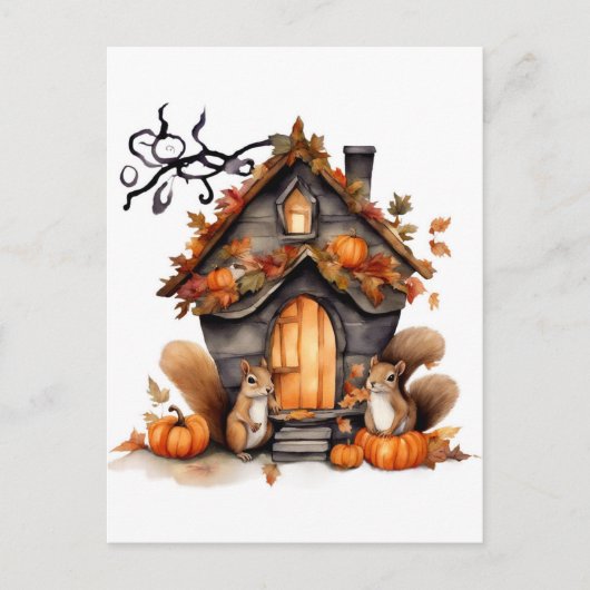 秋のリスAI生成の水色 ポストカード (正面)