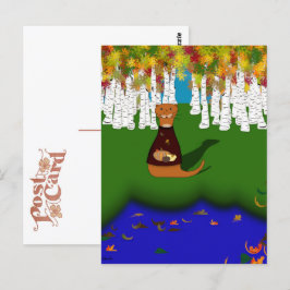 秋のリバー・ウルフ湖でオリバー・ザ・オッター ポストカード