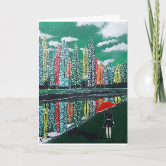 秋のリフレクション絵を描ズバイアルフレッドキツネ カード (正面)