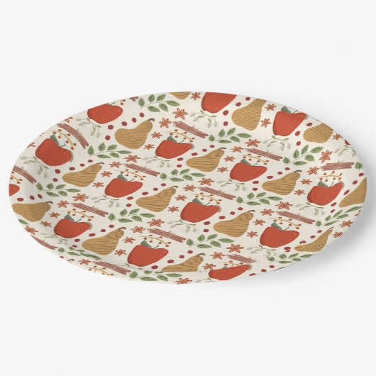 秋のリンゴと梨素朴 ペーパープレート (アングル)