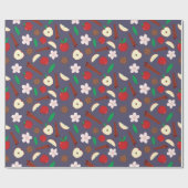 秋のリンゴと開花の花秋シームレス ラッピングペーパー (フラット)