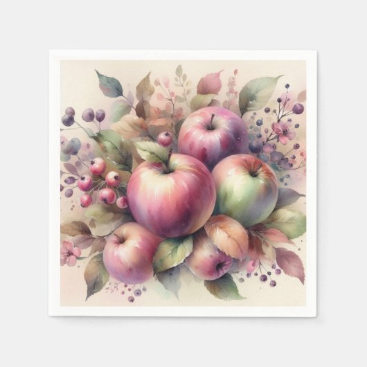 秋のリンゴはパステル色の水絵を描色の スタンダードカクテルナプキン (正面)