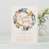 秋のリースの友達と感謝を分かち合うディナーパーティーの招待状 招待状 (スタンド正面)