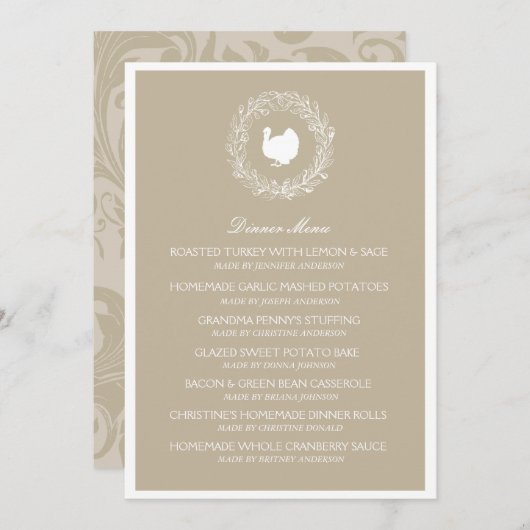 秋のリースの感謝祭の夕食メニューカード メニュー (正面/裏面)