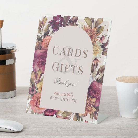 秋のリースアーチピンクベビーシャワーカード&ギフト 台座サイン (インサイチュ)