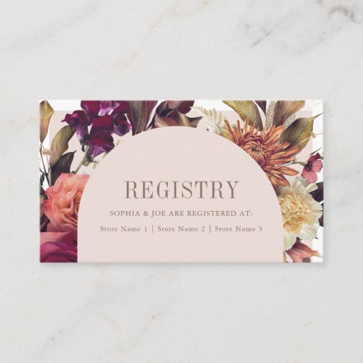 秋のリースアーチピンク結婚クのレジストリ エンクロージャーカード (正面)