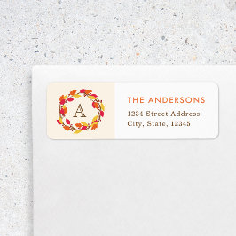 秋のリースファミリーネームモノグラム差出人住所 ラベル