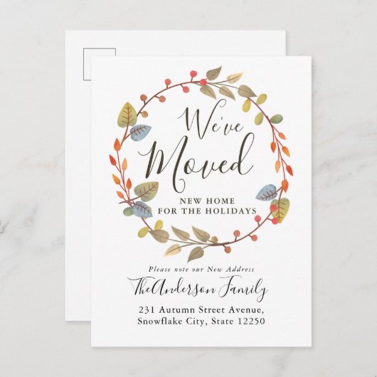 秋のリース引っ越しましたニューホームホリデームービング 案内ポストカード (正面/裏面)