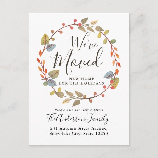 秋のリース引っ越しましたニューホームホリデームービング 案内ポストカード (正面)