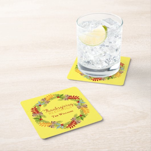 秋のリース感謝祭恵み スクエアペーパーコースター (インサイチュ)